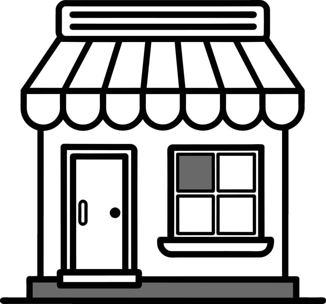 une noir et blanc illustration de une boutique de face vecteur