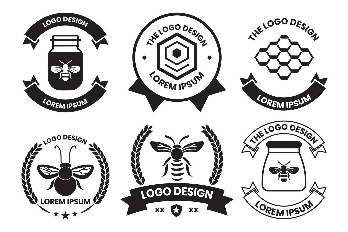 les abeilles et nids d'abeille logo ou badge dans ancien style vecteur