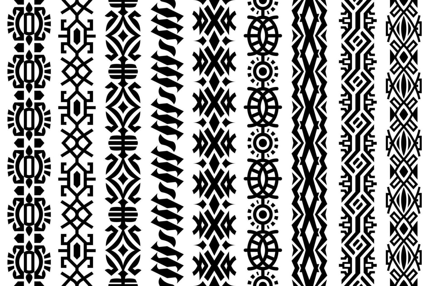 abstrait dentelle réduire décoratif motifs ensemble. noir enchaîné longue géométrique ruban motifs. abstrait vecteur frontière décoratif conception éléments collection