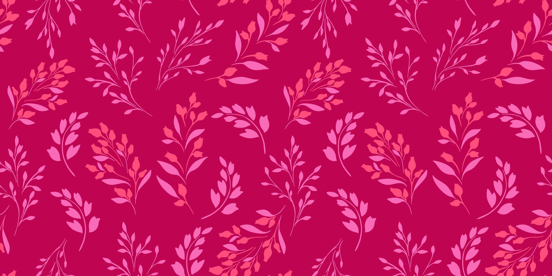 vibrant bordeaux sans couture modèle avec contour silhouette minuscule branches feuilles, gouttes fleurs bourgeons. minimaliste abstrait Facile taches floral tiges collage à motifs. vecteur main tiré esquisser plat.