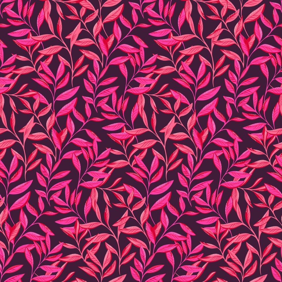 brillant rose Orange feuilles branches entrelacer dans une sans couture modèle. élégant stylisé artistique jardin feuille Contexte. vecteur tiré illustration. modèle pour conception, textile, mode, imprimer, en tissu