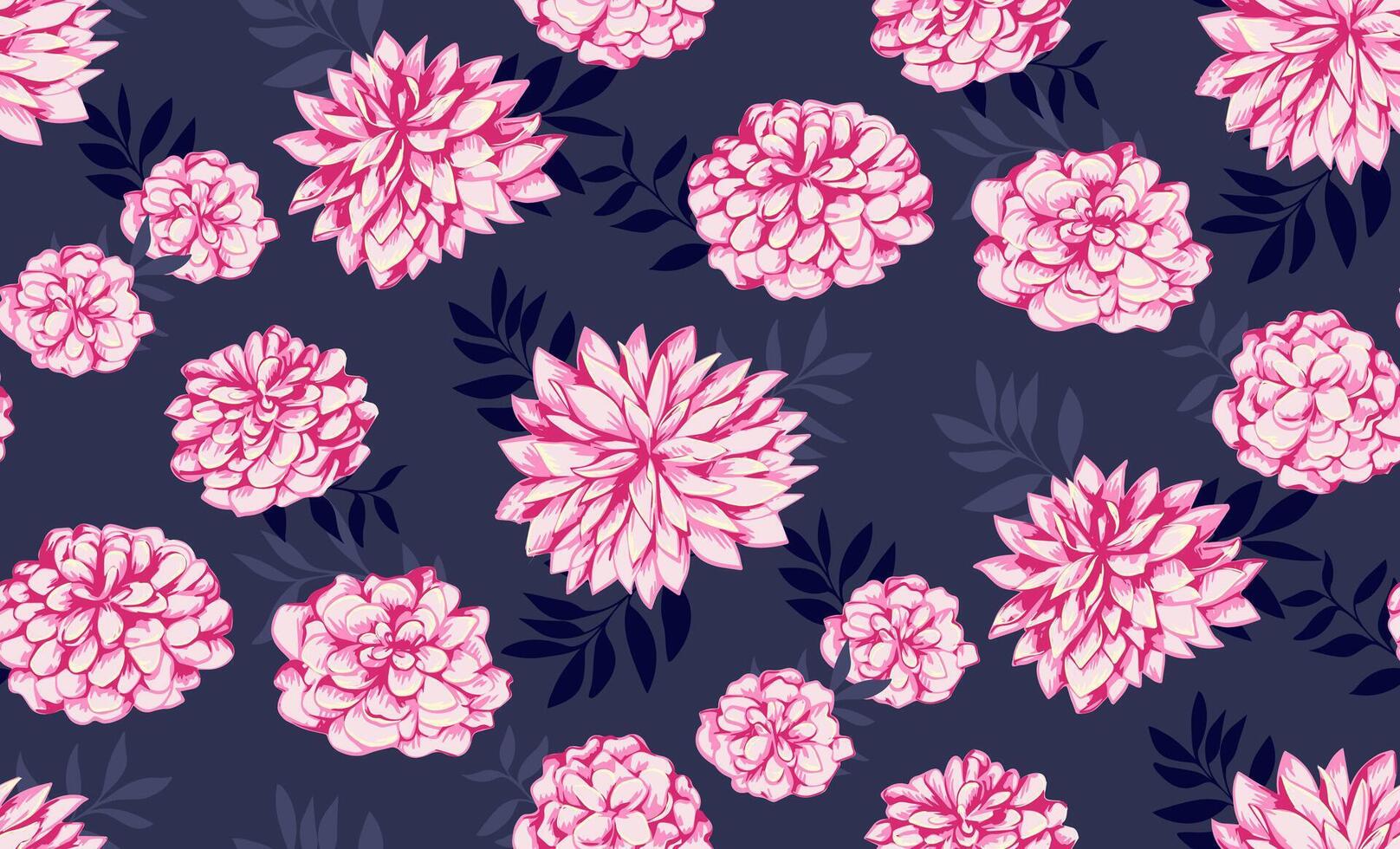 brillant rose stylisé fleurs pivoines avec forme branches feuilles sur une foncé Contexte. abstrait artistique floral impression. vecteur main tiré illustration. conception pour mode, tissu, textiles