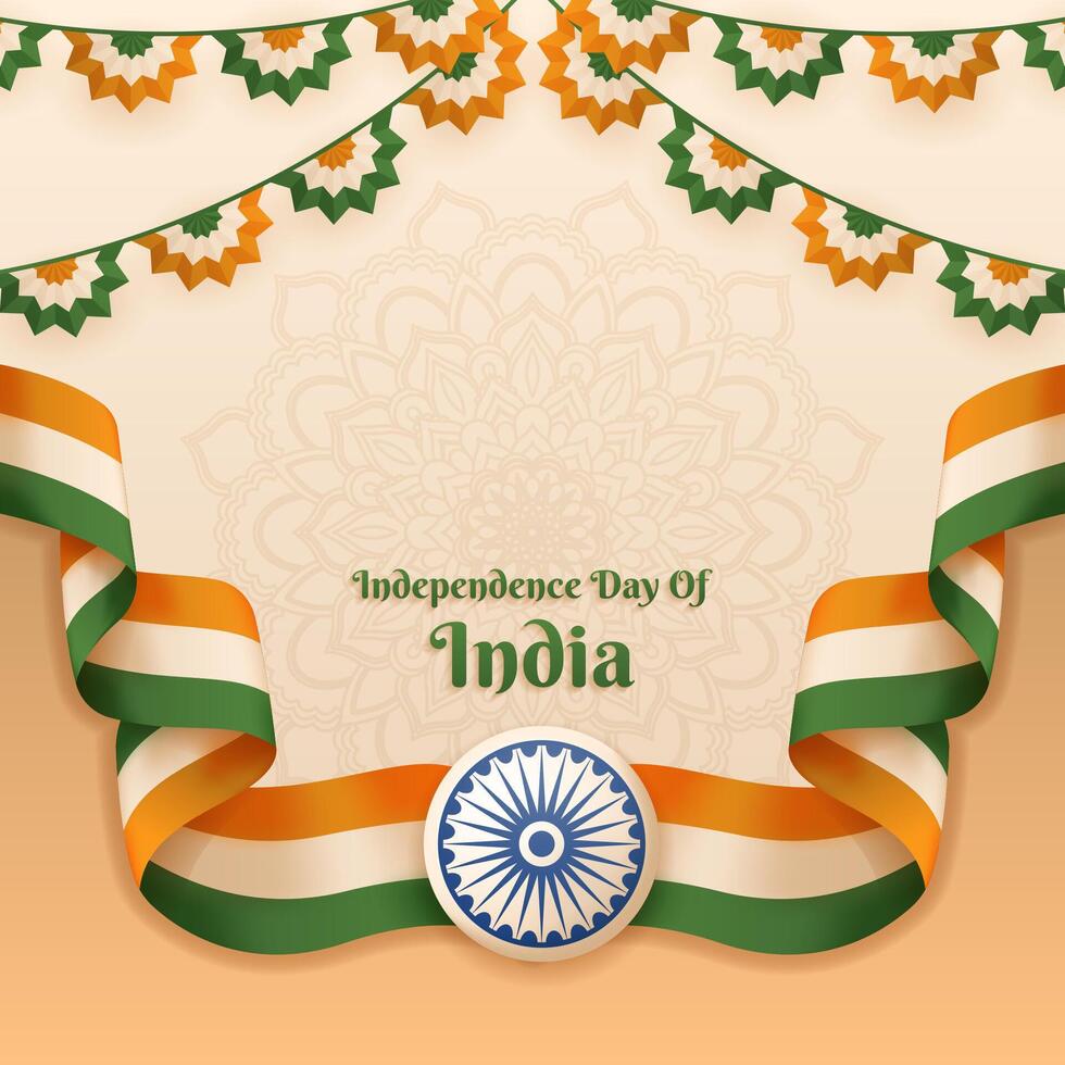 Inde indépendance journée Contexte avec tricolore ondulé drapeau vecteur