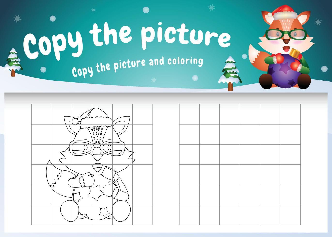 copiez le jeu d'enfants et la page de coloriage avec une jolie boule de câlin de renard vecteur