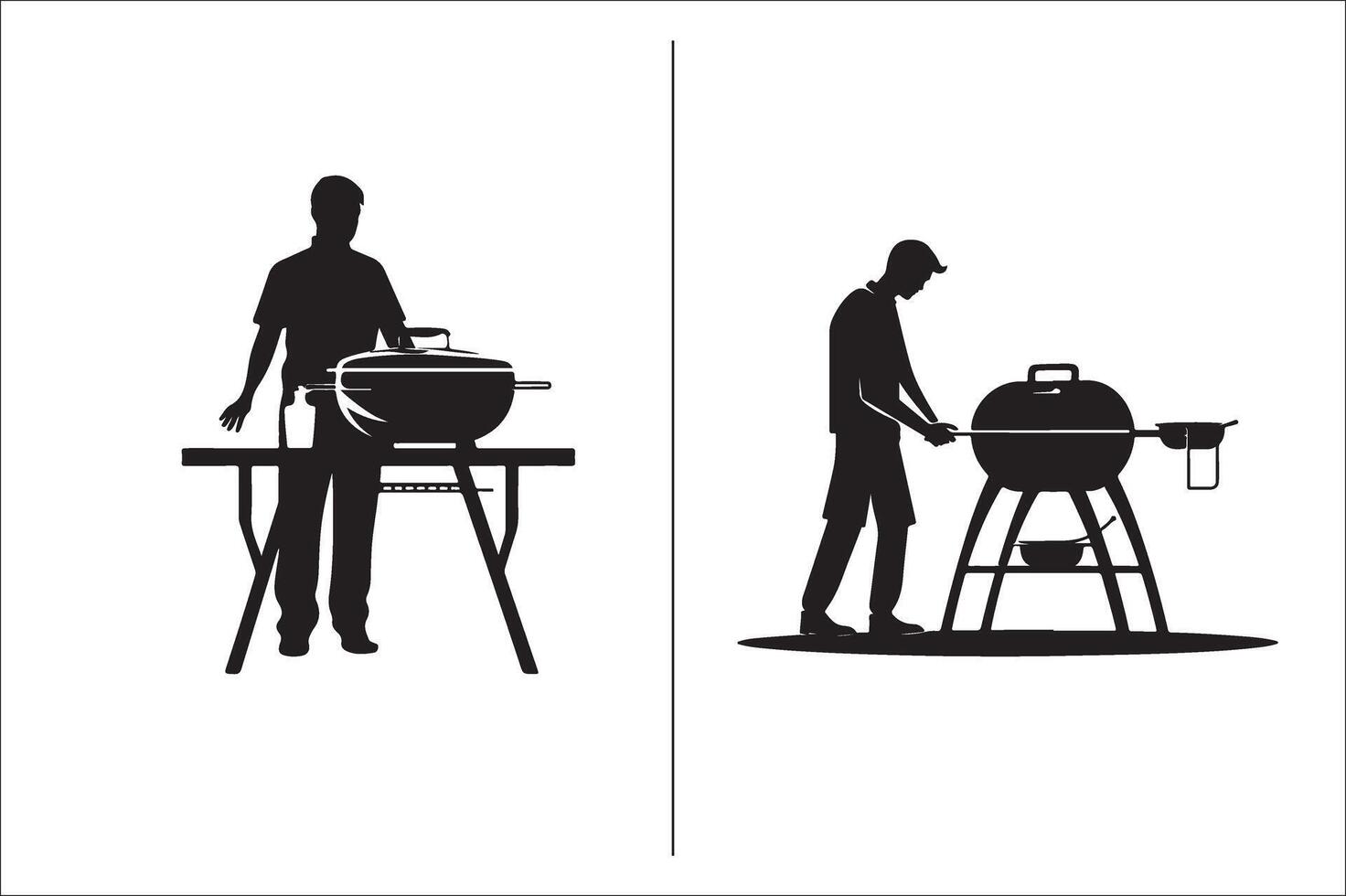 un barbecue et gril en relation silhouette vecteur