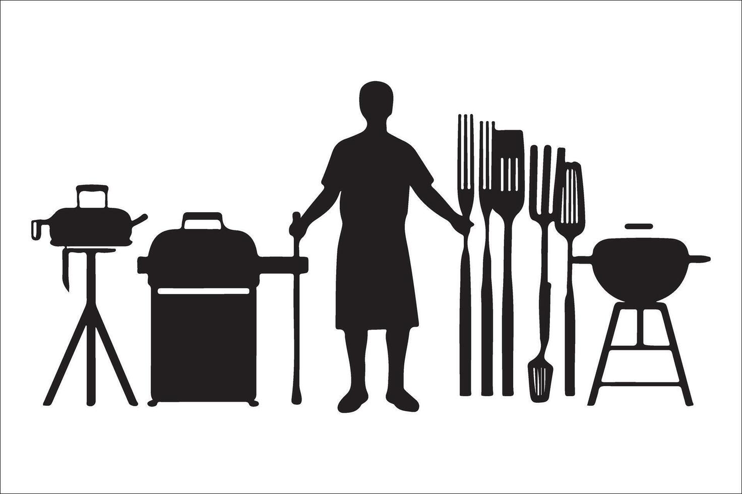 un barbecue et gril en relation silhouette vecteur