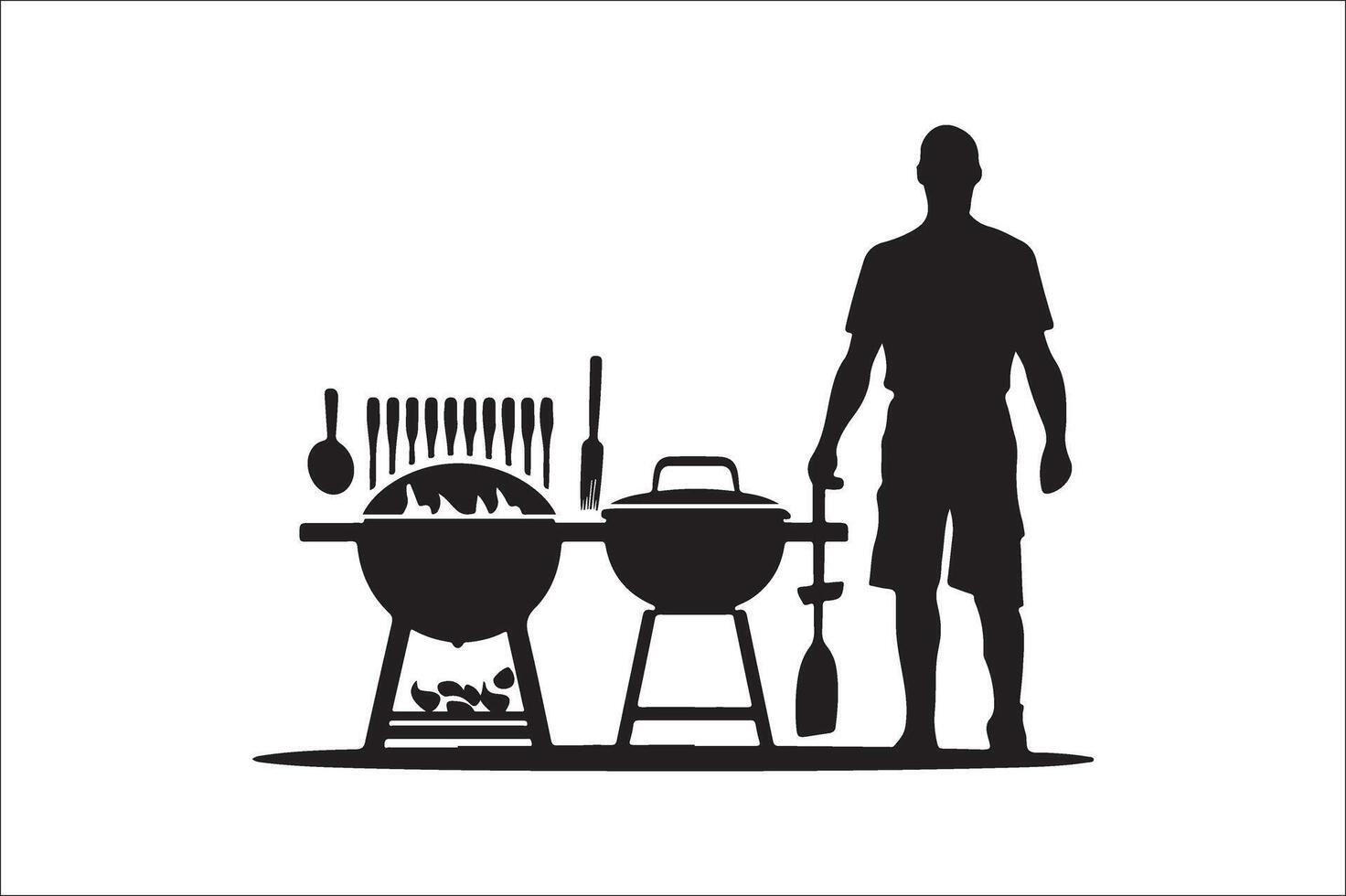 un barbecue et gril en relation silhouette vecteur