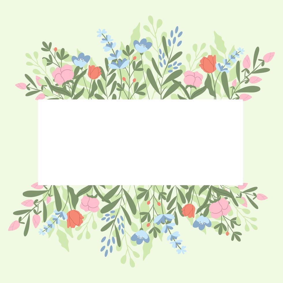 floral rectangulaire modèle avec blanc Contexte. vecteur dessiné à la main printemps fleurs.