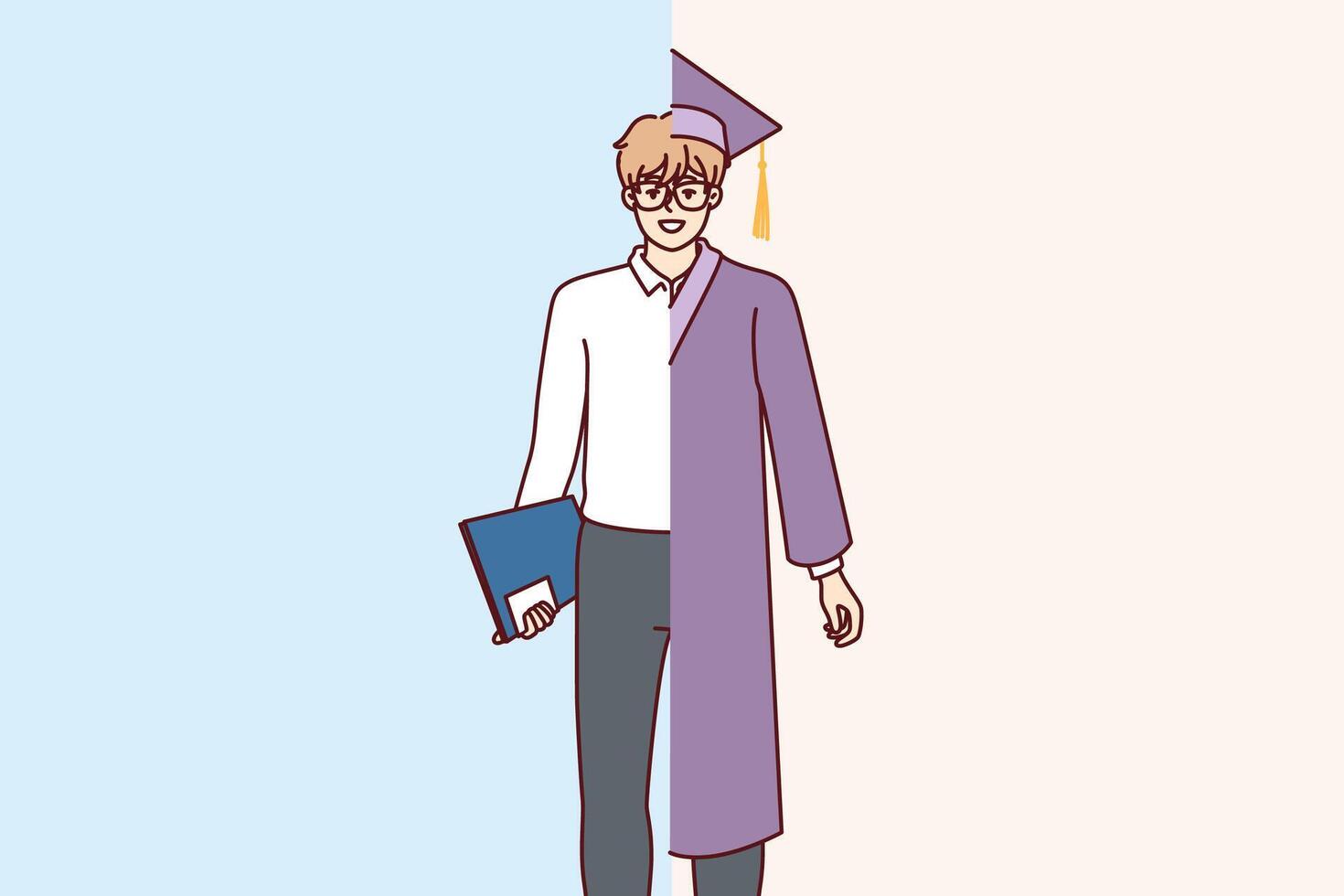 homme étudiant dans Université diplômé peignoir et affaires tenue symbolise le désir à améliorer éducation vecteur