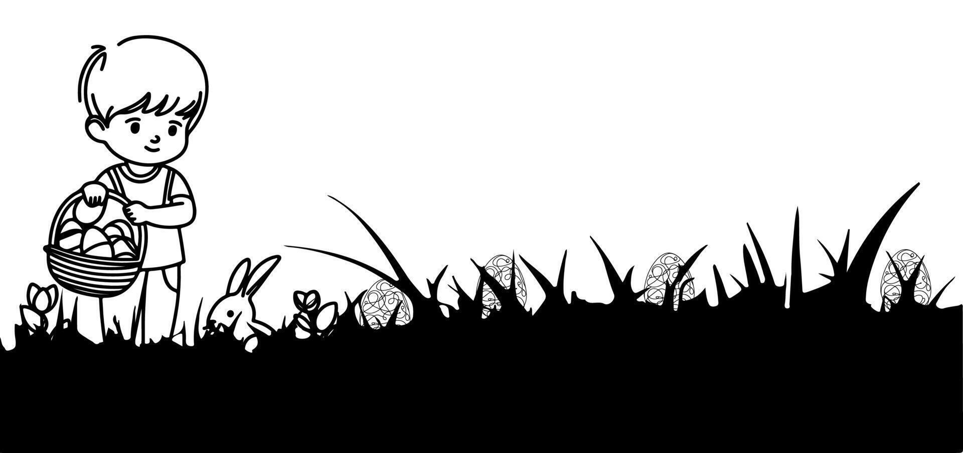 content Pâques Oeuf journée avec enfants, lapin. lapin et noir herbe silhouette sans couture sur transparent Contexte vecteur
