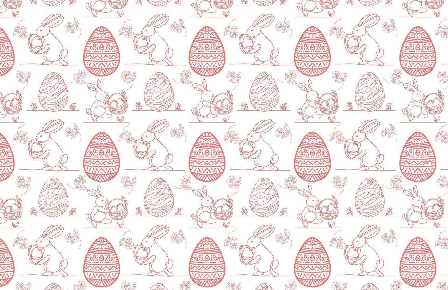 Pâques des œufs sans couture modèle avec lapins. main dessin griffonnage lapin, fleurs répéter conception pour fond d'écran, emballage, tapis, vêtements, tissu, couverture, emballage vecteur