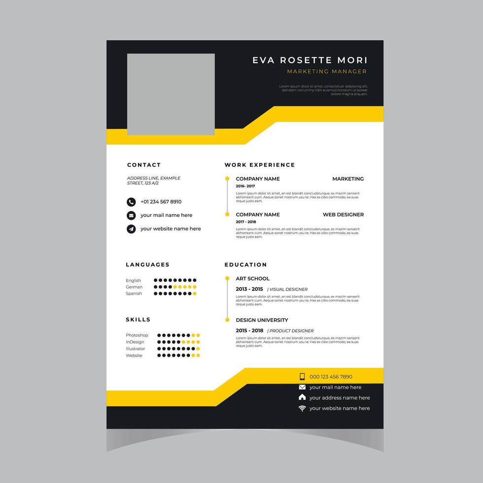 Jaune CV curriculum vitae et couverture lettre conception modèle. Créatif vecteur disposition