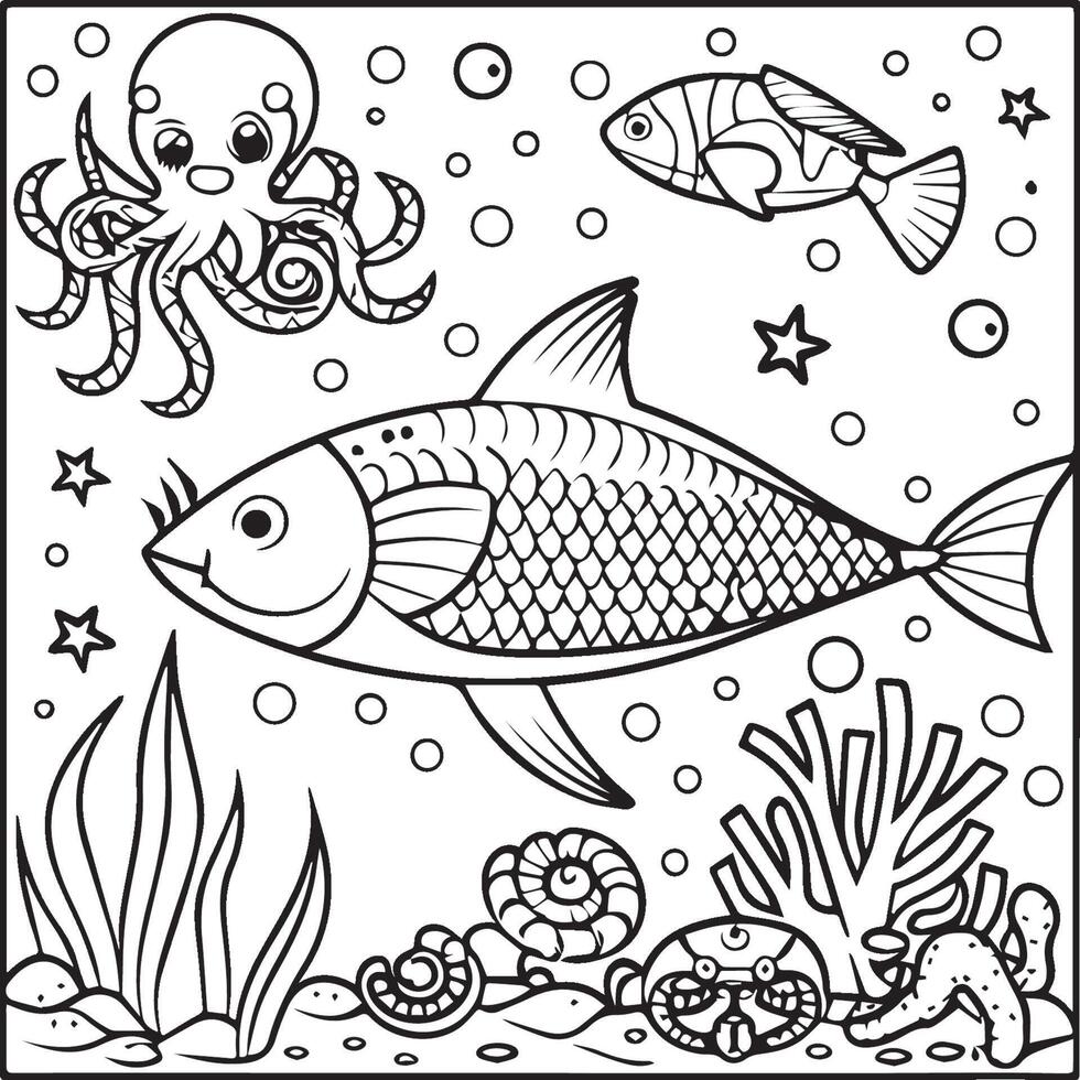 mer créatures coloration pages. mer créatures contour pour coloration livre vecteur