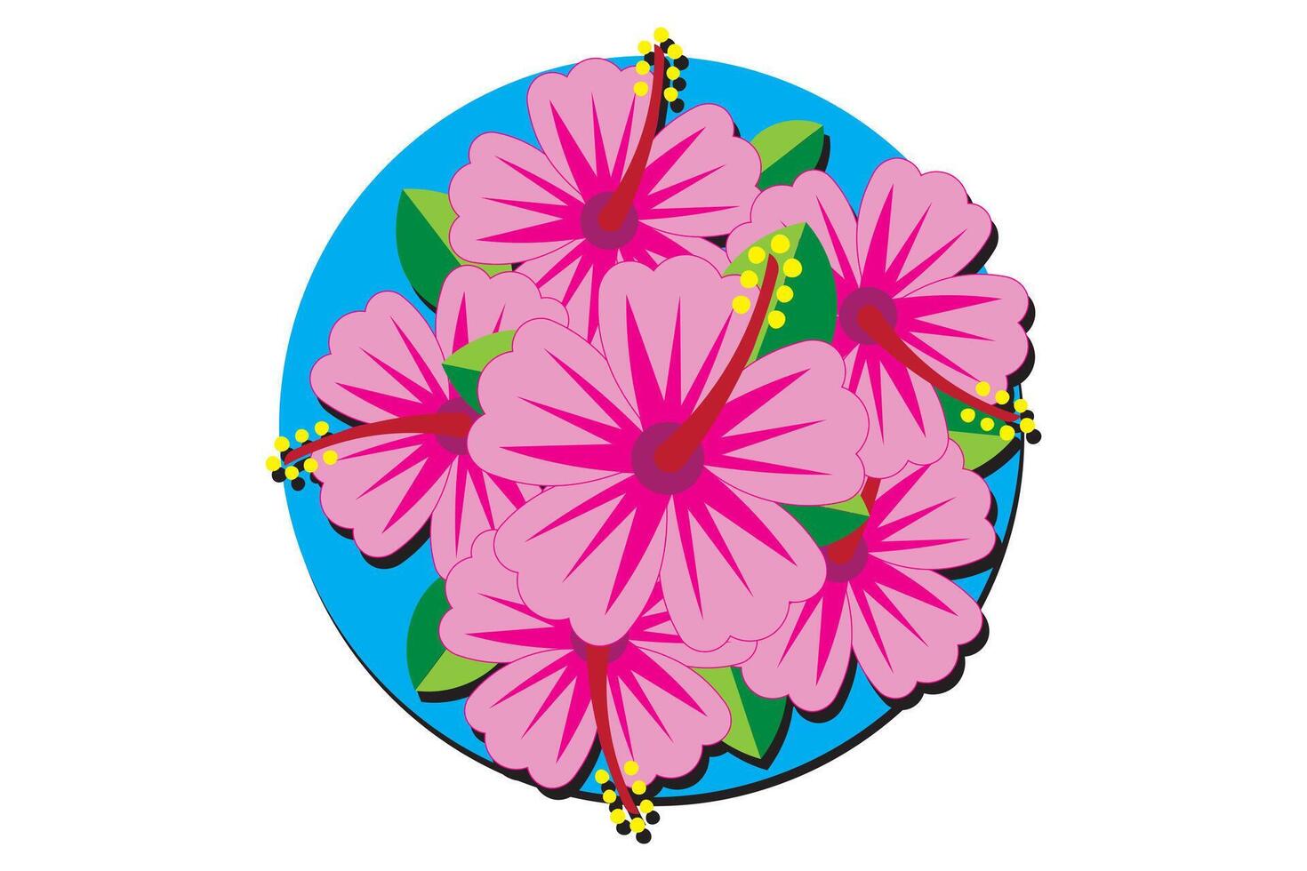 illustration fond d'écran de hibiscus fleur avec feuilles sur bleu cercle Contexte. vecteur