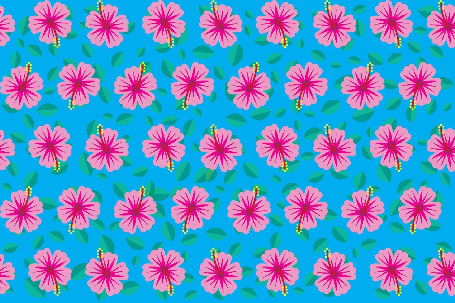 illustration fond d'écran de hibiscus fleur avec feuilles sur bleu Contexte. vecteur