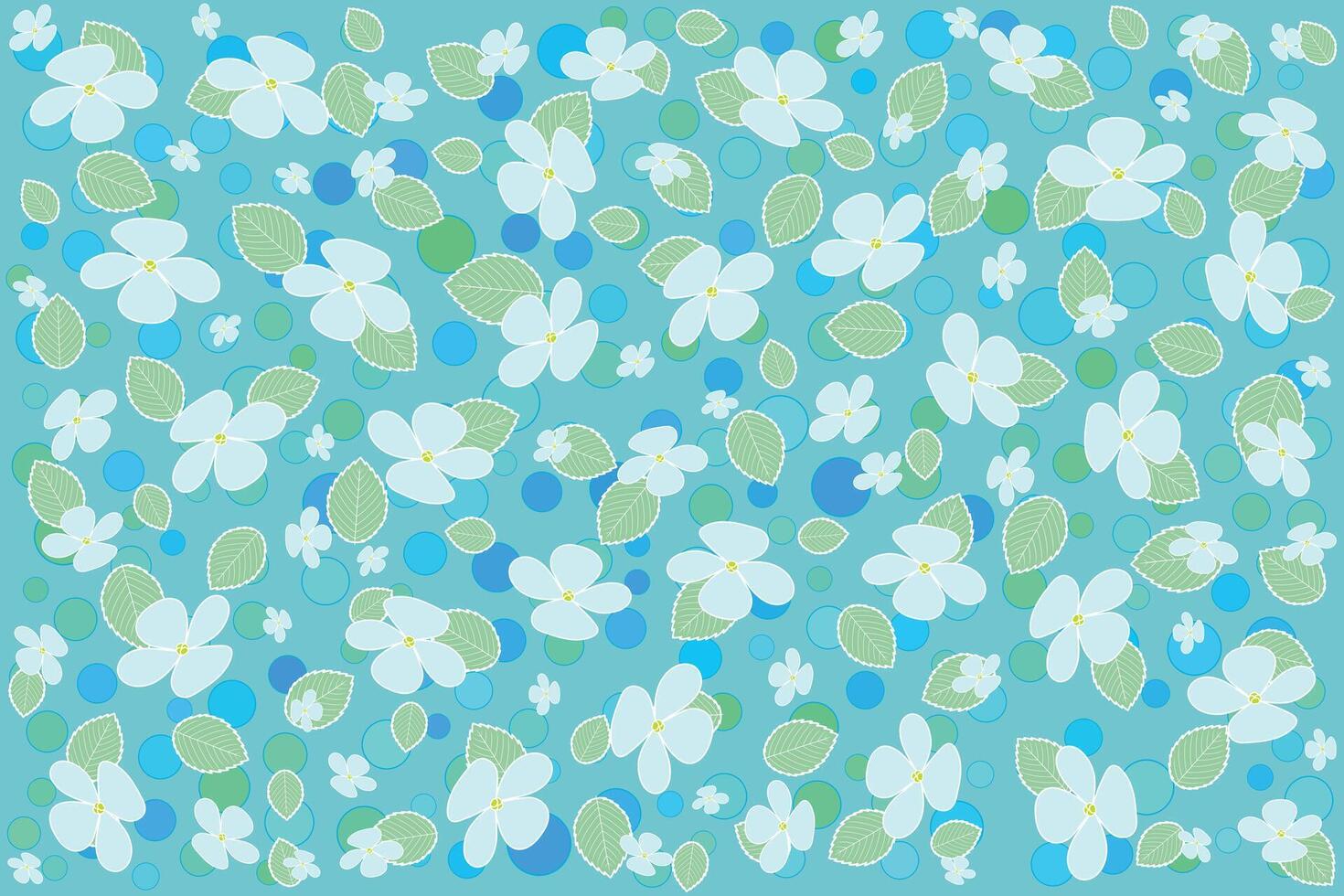 illustration fond d'écran de lumière bleu hortensia fleur avec feuilles et bleu cercle sur vert Contexte. vecteur