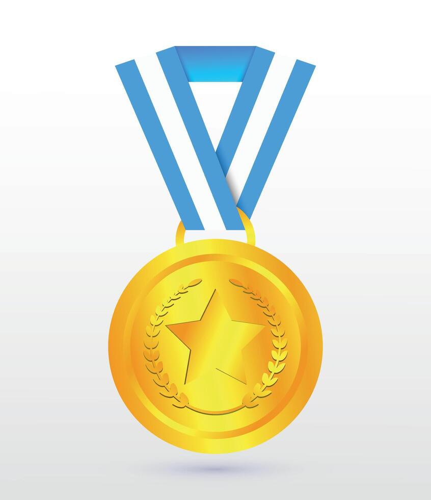 Jaune or médaille avec bleu blanc ruban plat vecteur icône pour des sports applications et sites Internet