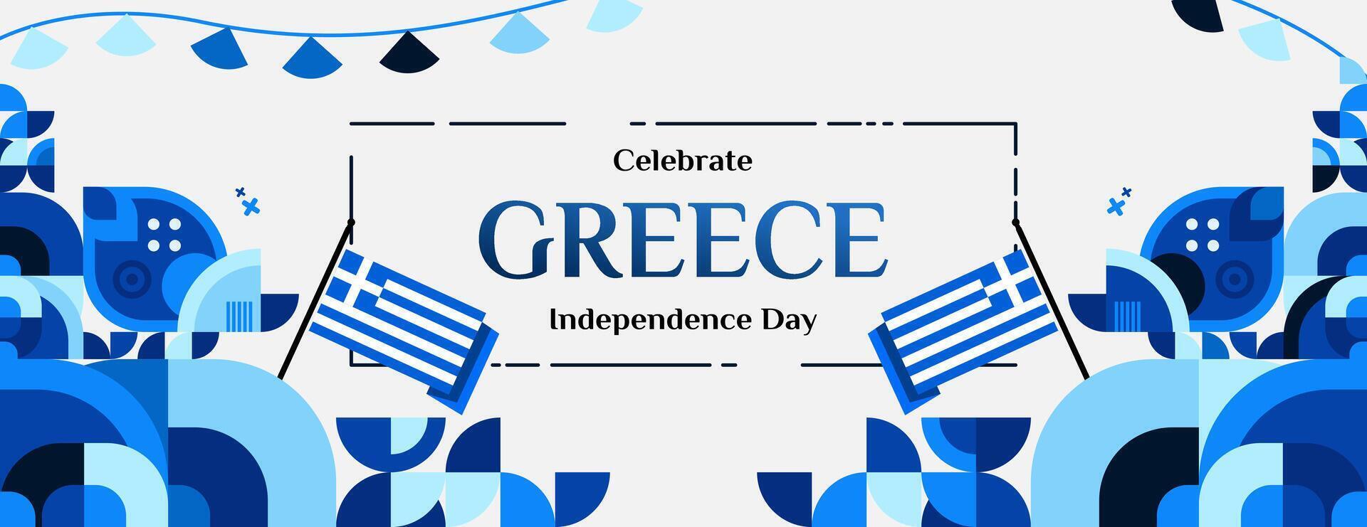 Grèce indépendance journée bannière dans moderne géométrique style. large bannière pour site Internet, social et plus avec typographie. illustration pour nationale vacances fête faire la fête. content grec indépendance journée vecteur