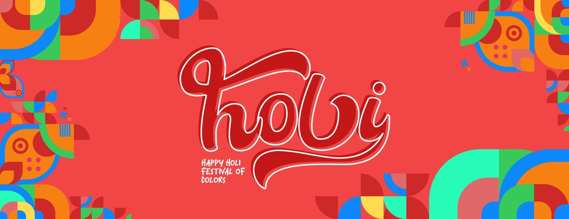 content Holi Festival de couleurs bannière dans coloré moderne géométrique style. Holi Festival salutation carte couverture avec typographie. vecteur illustration Contexte