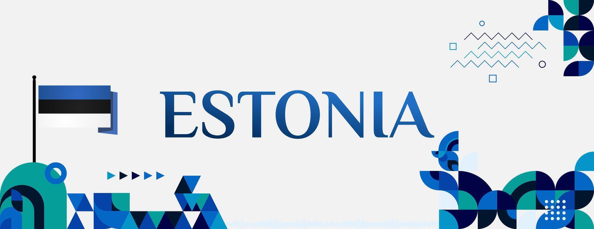 Estonie indépendance journée bannière dans moderne coloré géométrique style. content nationale indépendance journée salutation carte couverture avec typographie. vecteur illustration pour nationale vacances fête fête