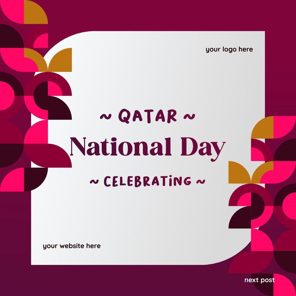 Qatar nationale journée bannière dans moderne géométrique style. carré bannière pour social médias et plus avec typographie. vecteur illustration pour nationale vacances fête faire la fête. content Qatar nationale journée 2024