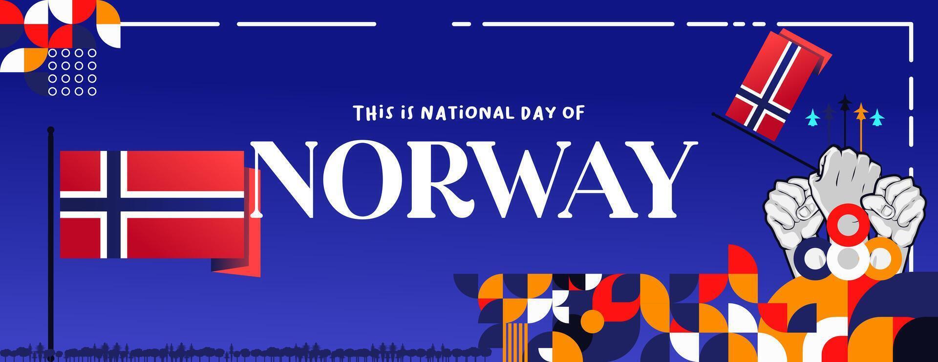 norvégien Constitution journée bannière dans coloré moderne géométrique style. content Norvège nationale indépendance journée salutation carte couverture avec typographie. vecteur illustration pour célébrer nationale vacances