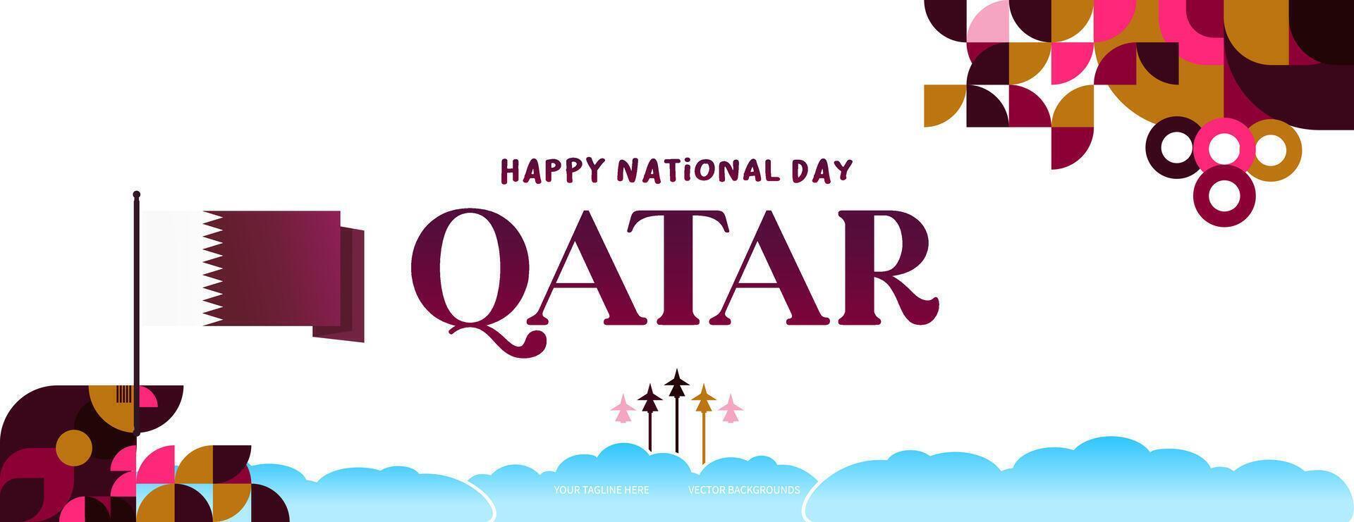 Qatar nationale journée bannière dans coloré moderne géométrique style. Qatar nationale indépendance journée salutation carte couverture avec typographie. vecteur illustration pour nationale vacances fête fête