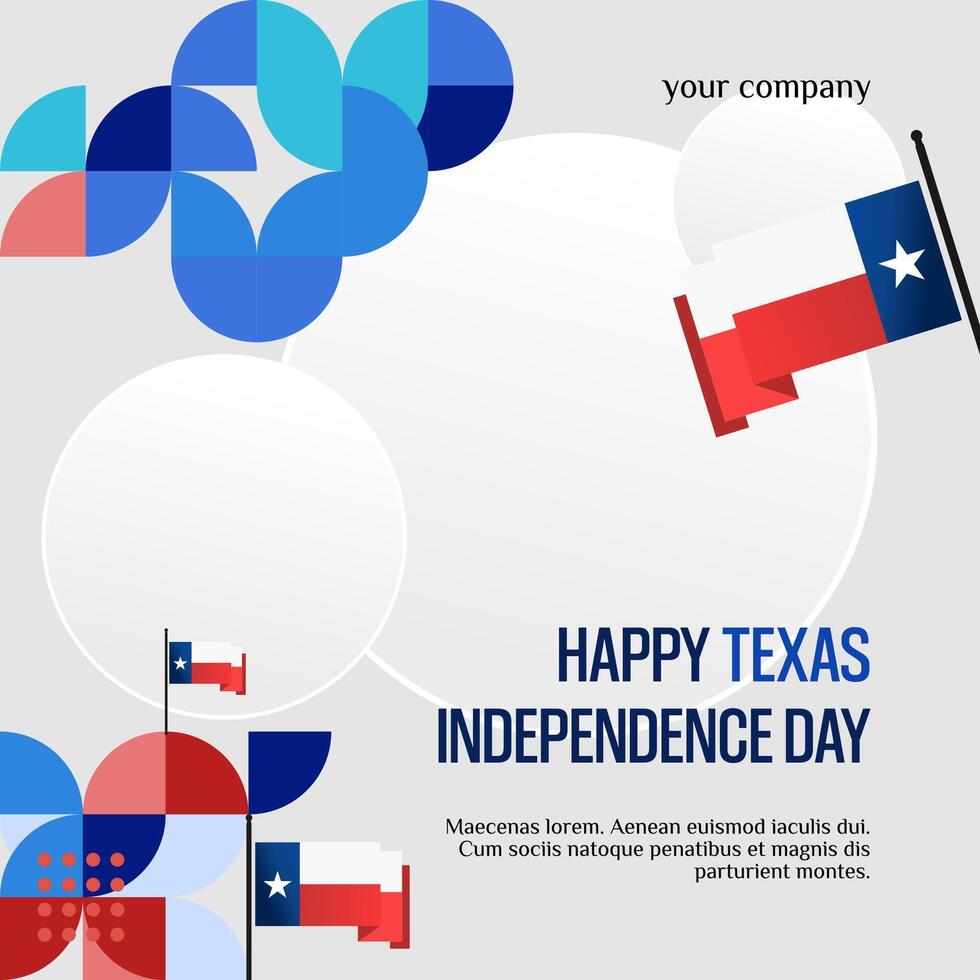 Texas indépendance journée bannière dans coloré moderne géométrique style. carré salutation carte couverture content nationale indépendance journée avec typographie. vecteur illustration pour nationale vacances fête fête