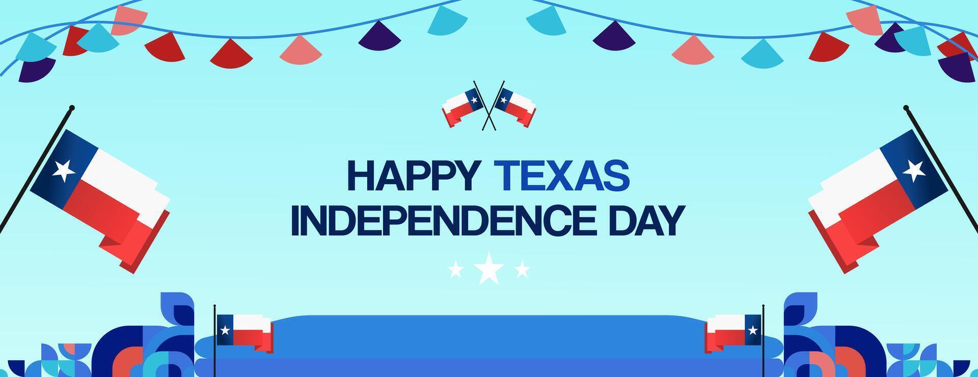 Texas indépendance journée bannière dans coloré moderne géométrique style. content nationale indépendance journée salutation carte couverture avec typographie. vecteur illustration pour nationale vacances fête fête
