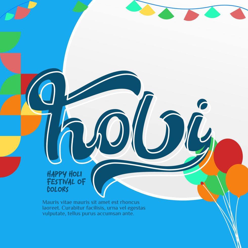content Holi Festival de couleurs bannière dans coloré moderne géométrique style. Holi Festival salutation carte couverture avec typographie. vecteur illustration Contexte