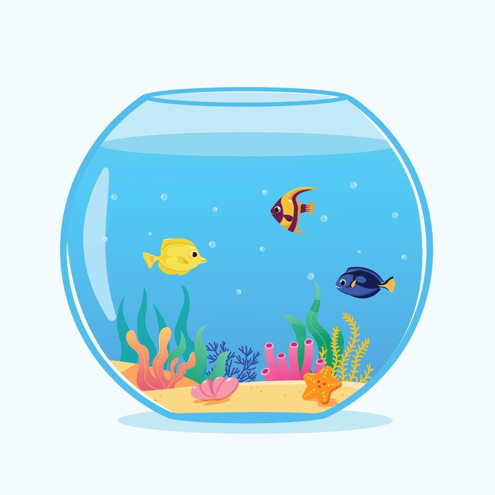 vecteur rond aquarium avec poisson sur une blanc Contexte