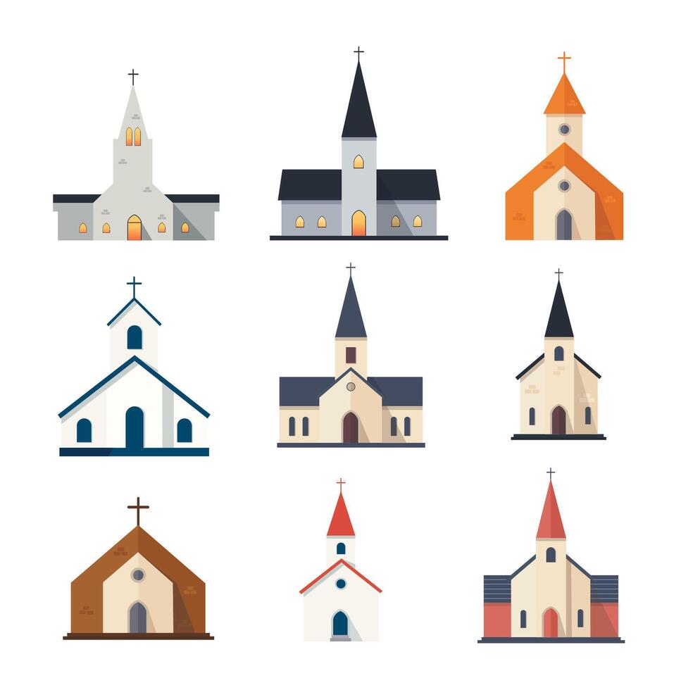 ensemble de église bâtiments architecture vecteur illustration