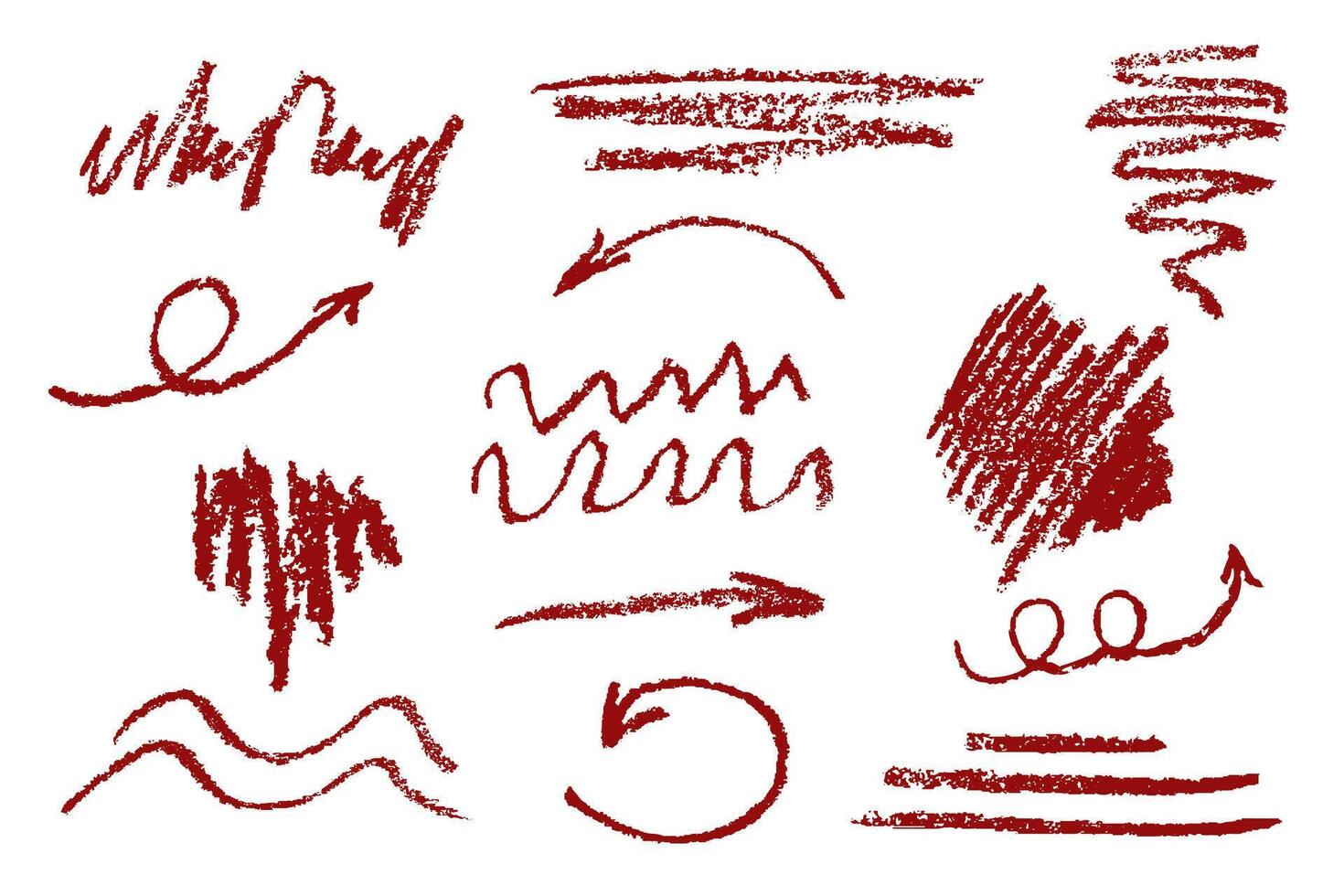 charbon crayon avec ondulé horizontal lignes, gribouillis, coups, points et spirales. chaotique motifs de traits.sketch éléments pour conception. vecteur