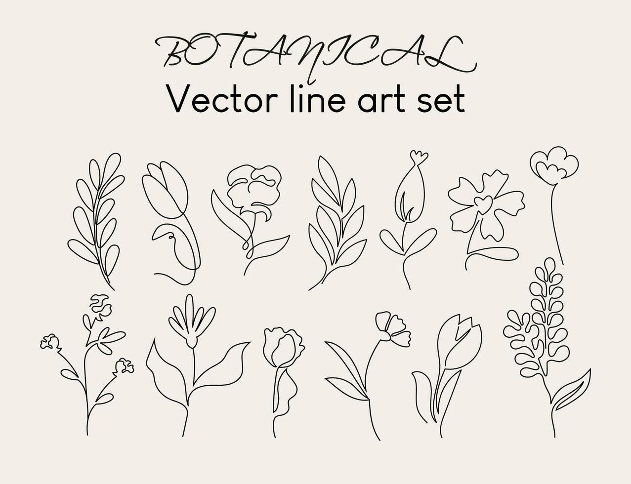 botanique ligne art ensemble. floral dessiné à la main vecteur collection.