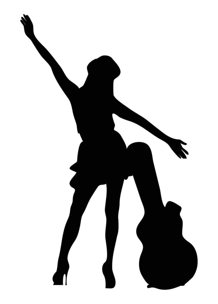 silhouette de une guitariste femelle les musiciens vecteur