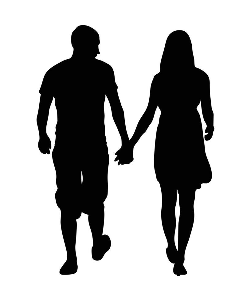 silhouette des couples, Hommes et femmes en portant mains. vecteur illustrations.