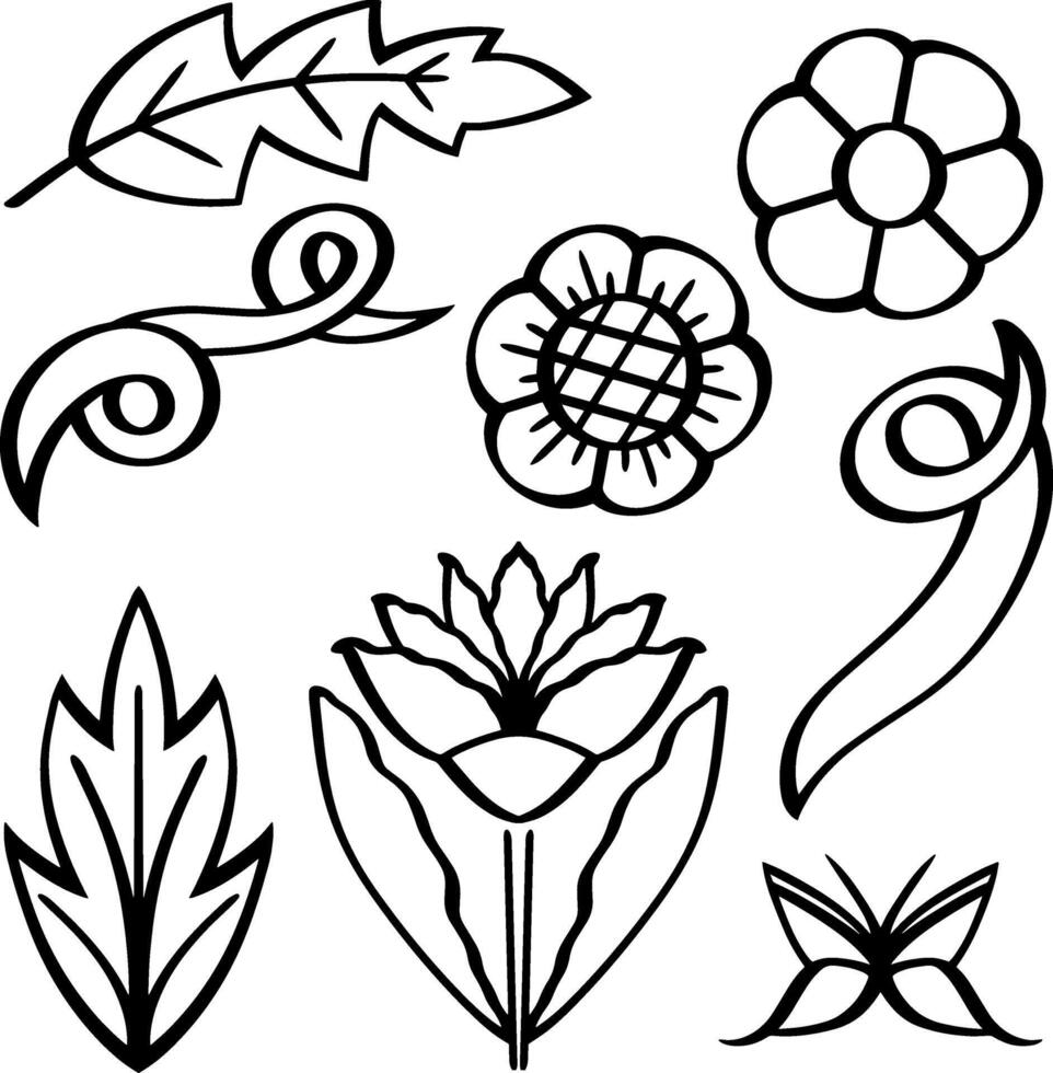 griffonnage fleur feuille icône éco clip laurier vecteur illustration