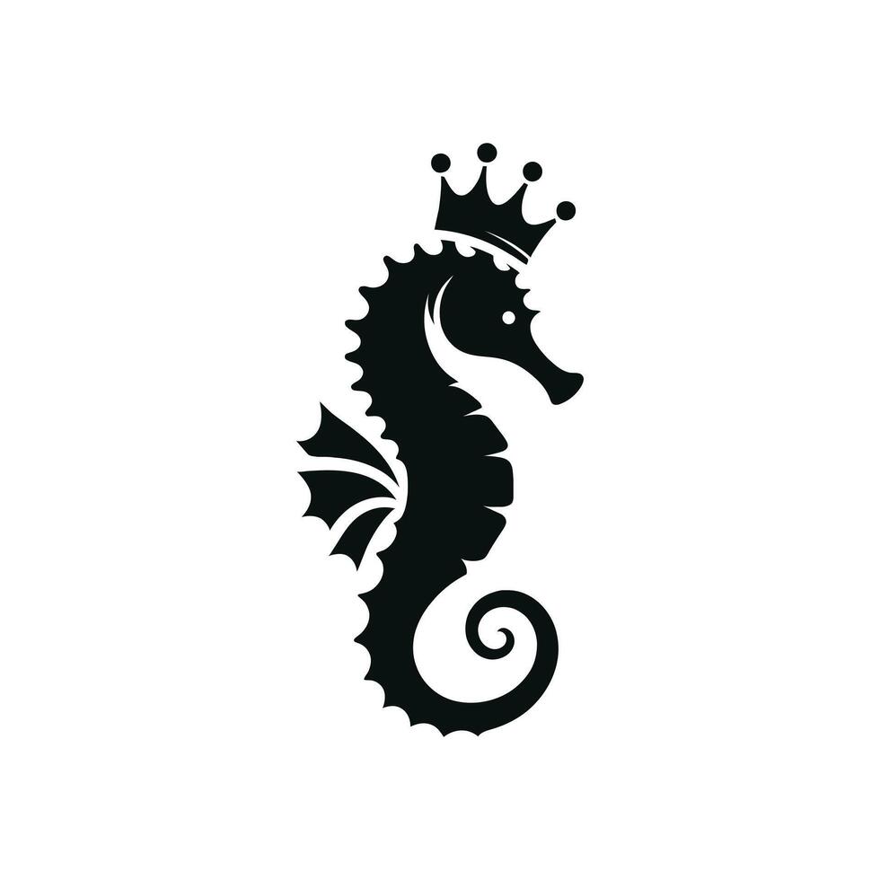 Roi reine hippocampe silhouette vecteur icône plat illustration logo clipart