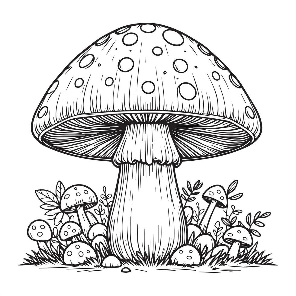 champignon coloration page noir et blanc vecteur des illustrations pour des gamins