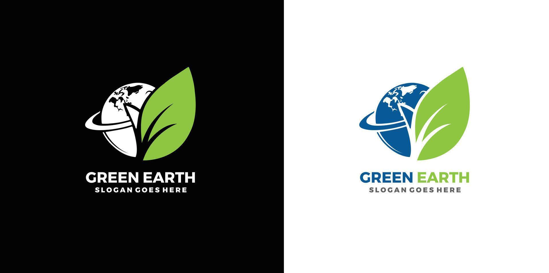 vert Terre logo conception avec arbre feuille globe vecteur icône conception modèle gratuit vecteur