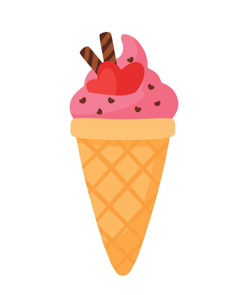 fraise la glace crème avec cœur pour valentines sucré dessert nourriture dans mignonne dessin animé vecteur illustration