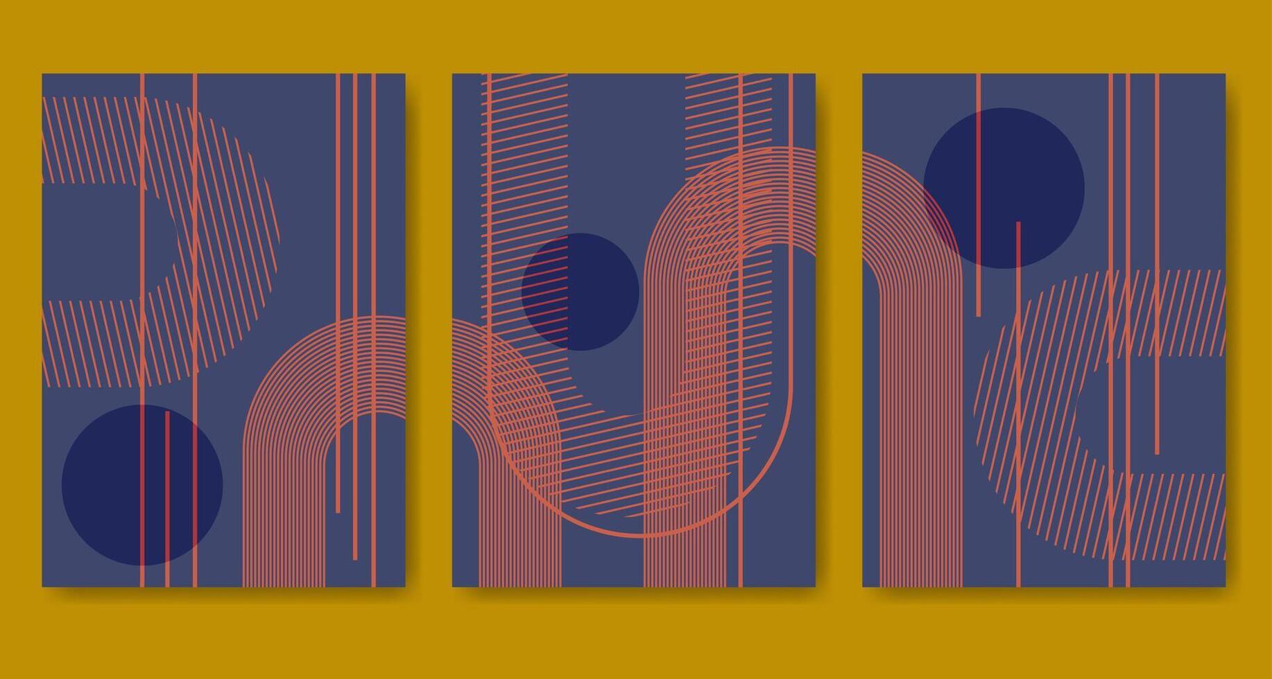 abstrait bleu affiche avec géométrique cambre formes. rayures et lignes vecteur illustration ensemble.