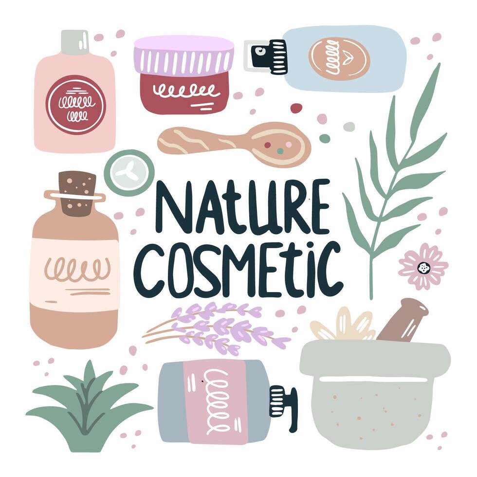 ensemble de bouteilles de Naturel produits de beauté. biologique produits de beauté. vecteur