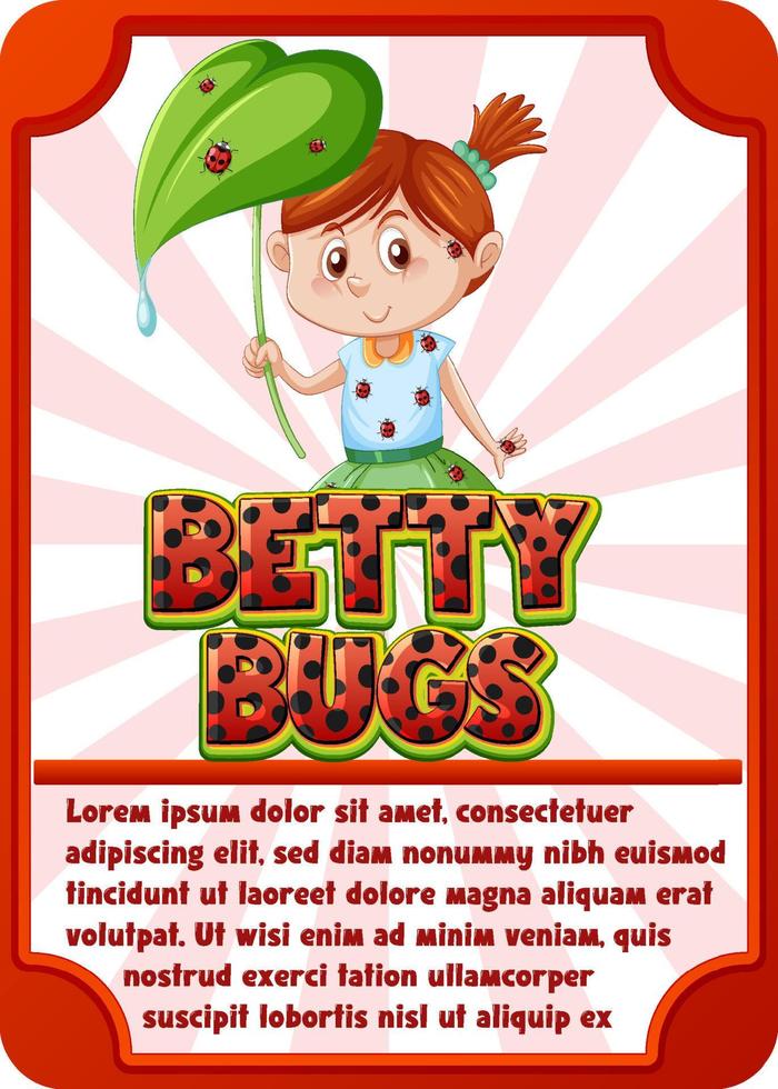 modèle de carte de jeu de personnage avec word betty bugs vecteur