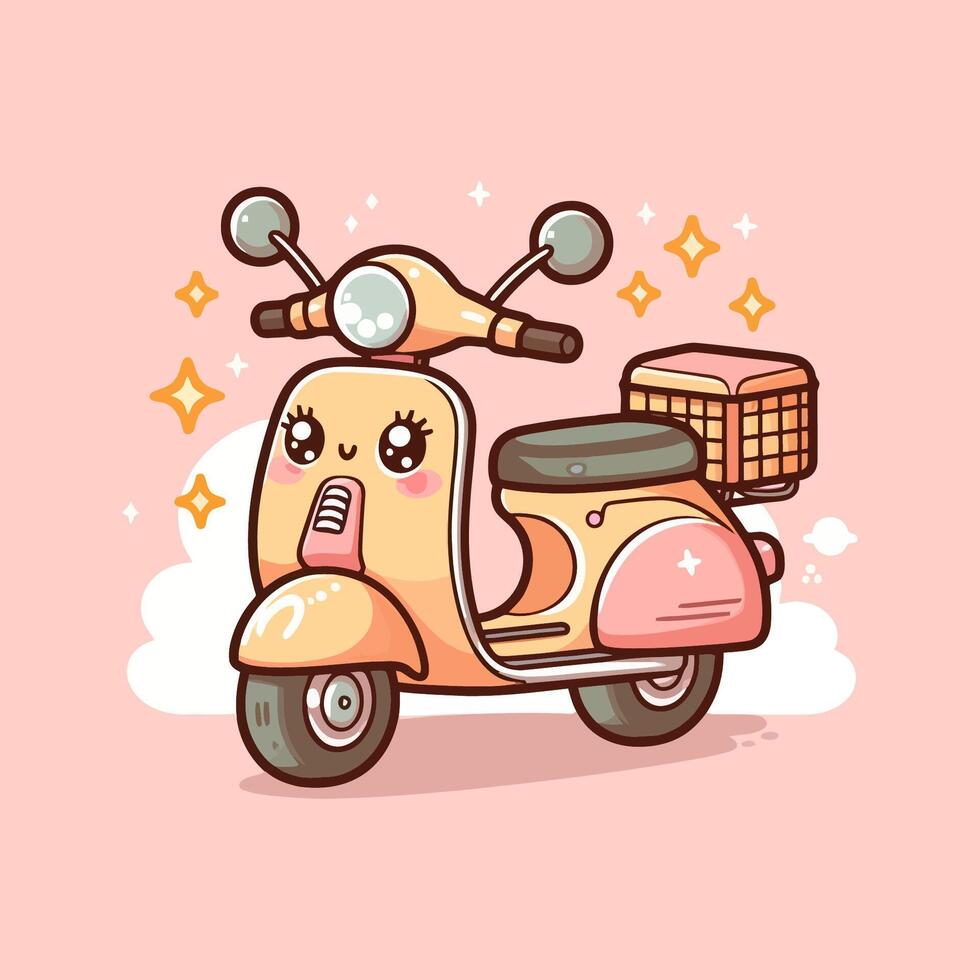 mignonne scooter bicyclette vecteur illustration, une dessin animé personnage sur une scooter.