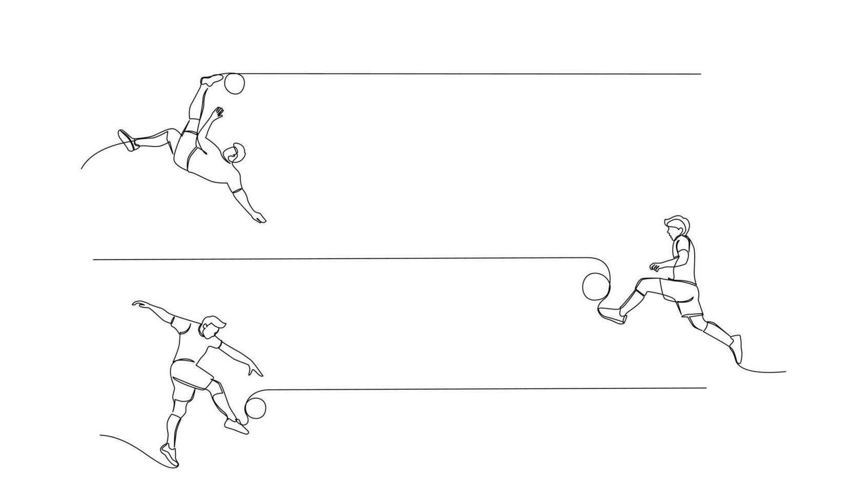 continu ligne dessin de Football joueur sauter et mouche à coups de pied balle. Célibataire un ligne art de Jeune homme en jouant football Balle vecteur