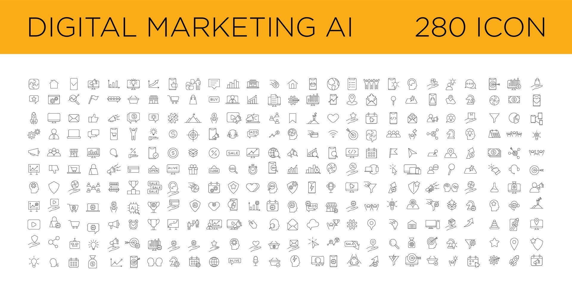 numérique commercialisation avec ai icône ensemble collection vecteur