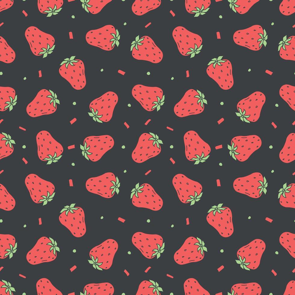 motif de fraises sans soudure. vecteur de doodle avec des icônes de fraises rouges. modèle de fraises vintage