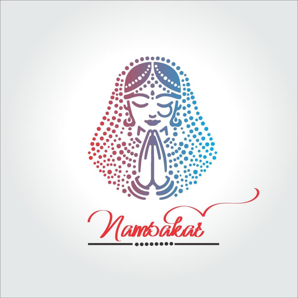 femmes indiennes en vêtements traditionnels avec la main namaste, logo accueillant vecteur