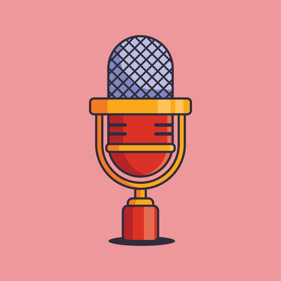 Podcast ancien microphone dessin animé vecteur illustration.